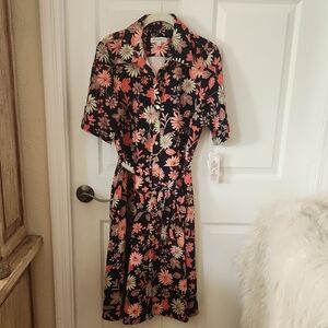 Nanette Lepore Belt Navy Print dress sz 8